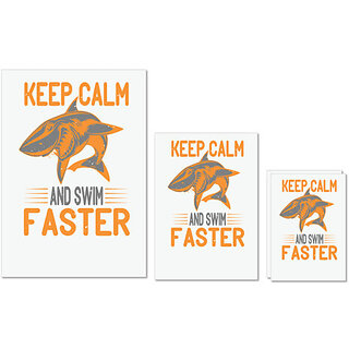                       UDNAG Untearable Waterproof Stickers 155GSM 'Shark | keep calm and swim faster' A4 x 1pc, A5 x 1pc & A6 x 2pc                                              