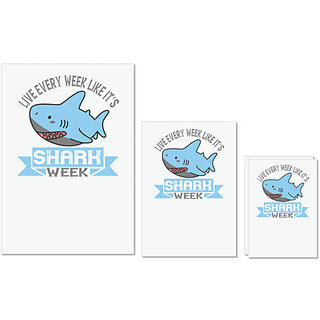                       UDNAG Untearable Waterproof Stickers 155GSM 'Shark | Live every week like its shark week' A4 x 1pc, A5 x 1pc & A6 x 2pc                                              