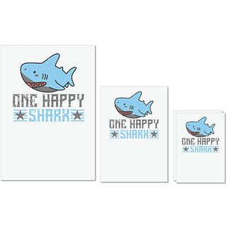                       UDNAG Untearable Waterproof Stickers 155GSM 'Shark | one happy shark' A4 x 1pc, A5 x 1pc & A6 x 2pc                                              