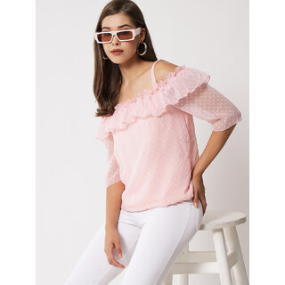                       Vivient women peach dotted shoulder strap top                                              