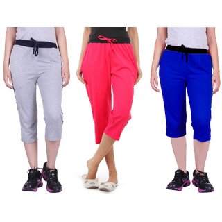                       FeelBlue Women's Cotton Bermuda Pant Pack of 3pc(Trendy And Stylish Rib with different sizes and colors)                                              