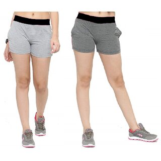                       FeelBlue Stylish Cotton Hot Pants/Shorts for Women ideal for Cycling, Gym, Yoga(Lgrey and Dgrey, Pack of 2pc)                                              