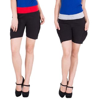                       FeelBlue Stylish Cotton Hot Pants/Shorts for Women ideal for Cycling, Gym, Yoga(Black, 2pc)                                              