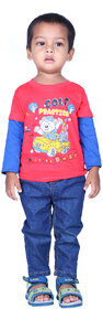 Kid Kupboard | Pure Cotton | Half-Sleeves | Girls | Red & Blue | Solid | T-Shirt | Round Neck