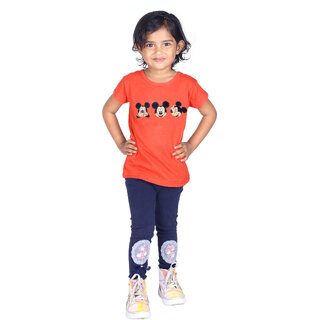                       Kid Kupboard  Pure Cotton  Half-Sleeves  Girls  Dark Orange  Solid  T-Shirt  Round Neck                                              