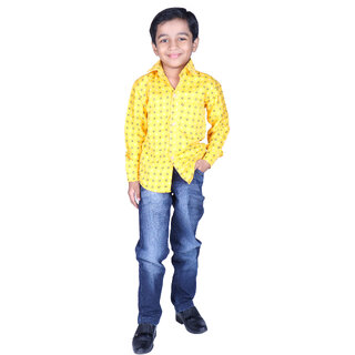                       Kid Kupboard | Pure Cotton | Full-Sleeves | Yellow | Collared Neck | Casual | Shirt                                              