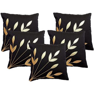                       Style Maniac Silk Decorative Golden Leaf print Cushion Covers Set of 6                                              