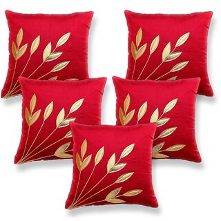                       Style Maniac Silk Decorative Golden Leaf print Cushion Covers Set of 10                                              