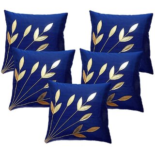                       Style Maniac Silk Decorative Golden Leaf print Cushion Covers Set of 13                                              