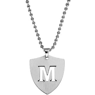                       M Men Style  English Alphabet Initial Charms M Alphabet  Letters  Silver Stainless Steel Pendant                                              