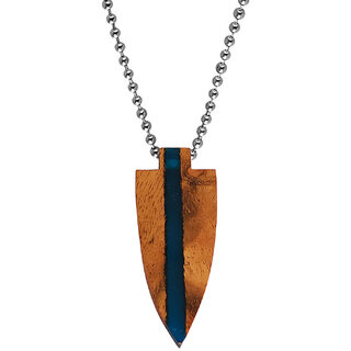                       M Men Style  Spearhead ArrowHead Teardrop Wooden Geometric Skinny  Blue Wood &Acrylic Pendant                                              