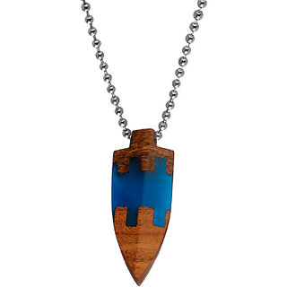                       M Men Style  Spearhead ArrowHead Teardrop Wooden Geometric Skinny  Blue  Wood &Acrylic Pendant                                              