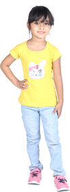 Kid Kupboard | Pure Cotton | Round Neck | Half-Sleeves | Girls | Light Yellow | Casual T-Shirt