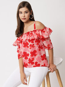 Elizy women pink floral printed georgette shoulder strap top