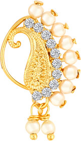 Vighnaharta Gold Plated with Peals Alloy Maharashtrian Nath Nathiya./ Nose Pin for women VFJ1008NTH-Press