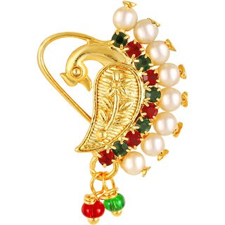                      Vighnaharta Golden Moti Nath Gold Plated Alloy Nose Ring  For womentVFJ1009NTH-TAR                                              