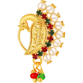                       Vighnaharta Golden Moti Nath Gold Plated Alloy Nose Ring  For womentVFJ1009NTH-Press                                              