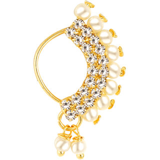Vighnaharta Gold Plated Mayur design with Peals Alloy Maharashtrian Nath Nathiya./ Nose Pin for women VFJ1011NTH-Press Vighnaharta Gold Plated Mayur design with Peals Alloy Maharashtrian Nath Nathiya./ Nose Pin for women VFJ1011NTH-Press
