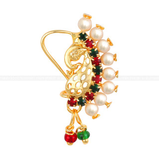Vighnaharta Golden Moti Nath Mayur Design with AD Stone Alloy Nose Ring For women Vighnaharta Golden Moti Nath Mayur Design with AD Stone Alloy Nose Ring For women