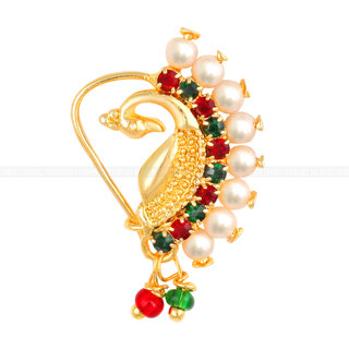 Vighnaharta Golden Moti Nath Mayur Design with AD stone Alloy Nose Ring For women Vighnaharta Golden Moti Nath Mayur Design with AD stone Alloy Nose Ring For women