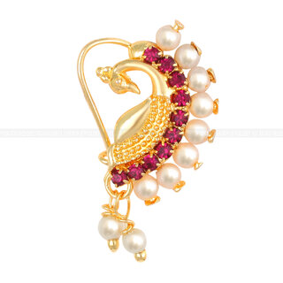                       Vighnaharta  Mayur Design with AD stone Alloy Maharashtrian Nath Nathiya./ Nose Pin for women                                              