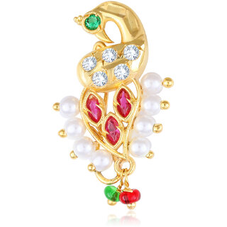 Vighnaharta Gold Plated Mayur design with Peals Alloy Maharashtrian Nath Nathiya./ Nose Pin for women vFJ1011NTH-Tar Vighnaharta Gold Plated Mayur design with Peals Alloy Maharashtrian Nath Nathiya./ Nose Pin for women vFJ1011NTH-Tar