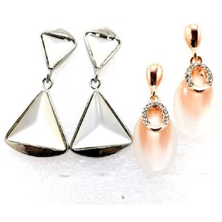                       Fashion Jewellery Monalisa Stone Oval and Triangle Shaped Drop Earring combo                                              