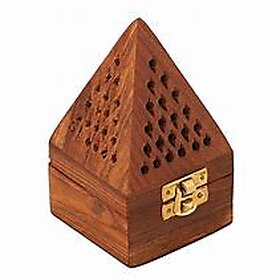LAZYwindow Pyramid Shape Wooden Incense Holder/ Dhoopbatti Stand With Lid