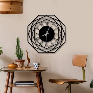 WALLCENTRE Mild Steel Octagon Metal Wall Clock - Black, 1.5X1.5 ft