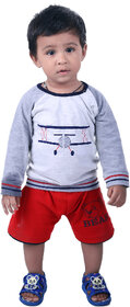 Kid Kupboard  Regular-Fit  Baby Boys  Sweatshirt and Short  Full-Sleeves  White  Red