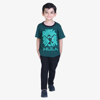                       Kid Kupboard | Cotton | Full-Sleeves | Boys | Dark Green | Graphic Printed | T-Shirt | Solid                                              