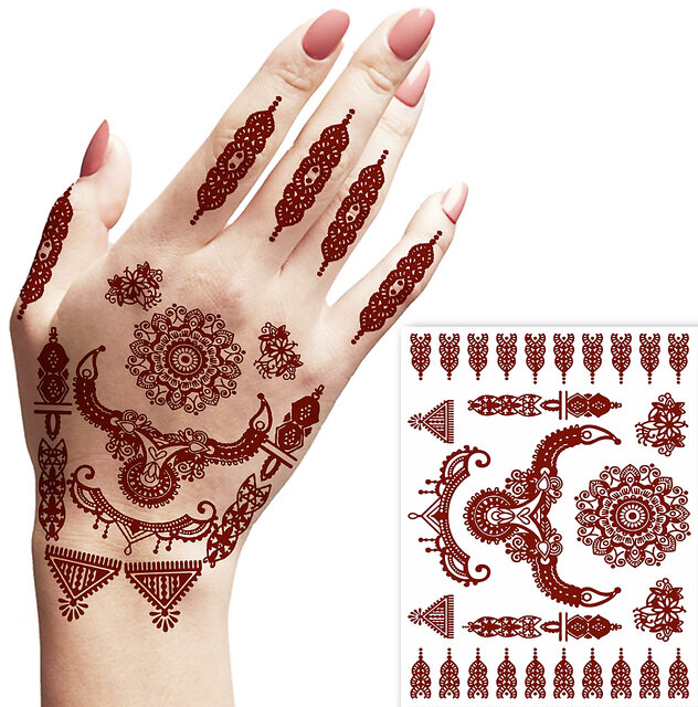 Set of 3 Red Bridal Hand Decoration Henna Temporary Tattoo Mehndi Cone