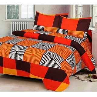                       Choco Square Orange Cotton Double Bedsheet With 2 Pillow Covers                                              