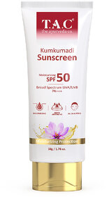 T.A.C - The Ayurveda Co. Kumkumadi Sunscreen Moisturizing SPF 50 UVA + UVB PA+++ Moisturizing Protection (50gm)