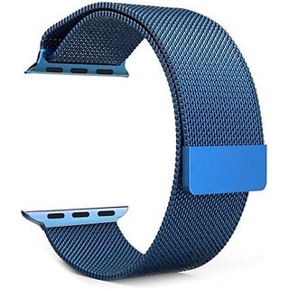                       iSpares Apple Watch Milanese Loop Stainless Steel Magnetic Strap for Apple iWatch 38mm Series 7,6,5,4,3,2 SE - Blue                                              