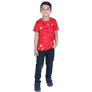                       Kid Kupboard Solid Cotton Boys T-Shirt {Regular-Fit, Half-Sleeves, Red}                                              