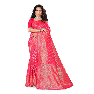                       Gajari Banarasi Silk Jacquard Woven Saree with Blouse (VARVRSKTDH0281)                                              