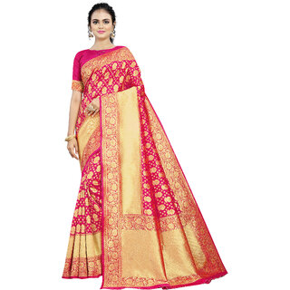                       Pink Banarasi Silk Jacquard Saree with Blouse (VARKRTKA3001)                                              