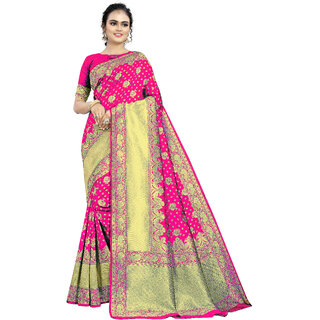                       Pink Banarasi Silk Jacquard Saree with Blouse (VARMDVI4001)                                              