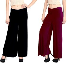 Women's Stretchy Lycra Wide Leg Palazzo Pants Pack of 2 Free Size