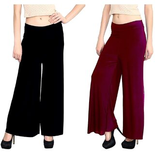 Women's Stretchy Lycra Wide Leg Palazzo Pants Pack of 2 Free Size