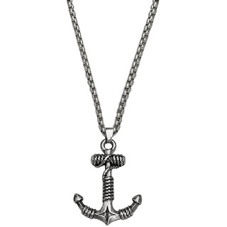                       M Men Style Navy Sailor Rope Anchor Hook  Silver Stainless Steel Pendant Necklace For Men And Women                                              