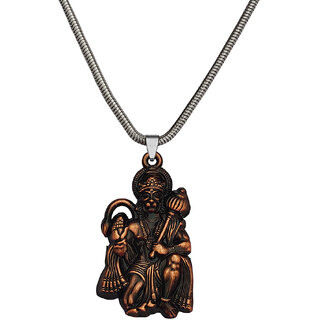                       M Men Style  Lord  Hanuman idol Monkey God of Devotion Locket With Link Chain Copper  Metal Pendant                                              