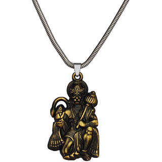                       M Men Style  Lord  Hanuman idol Monkey God of DevotionLocket With Link Chain Bronze  Metal Pendant                                              