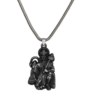                       M Men Style  Lord  Hanuman idol Monkey God of DevotionLocket With Link Chain Grey   Metal  Pendant                                              