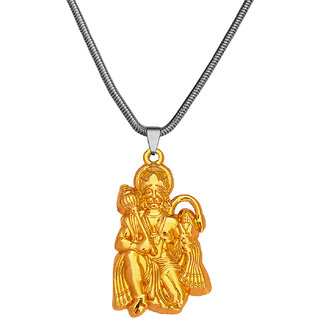                       M Men Style  Lord  Hanuman idol Monkey God of Devotion Locket With Link Chain Gold   Metal Pendant                                              