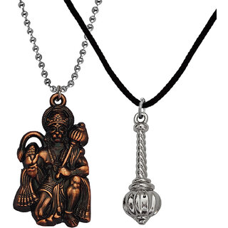                       M Men Style Lord  Hanuman idol Monkey God Of Devotion Gada Copper  Silver Metal Cotton Dori Pendant                                              
