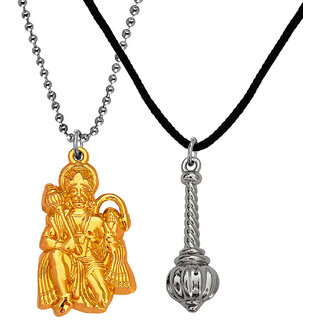                       M Men Style  Lord  Hanuman idol Monkey God Of Devotion Gada  Gold  Silver Metal Cotton Dori Pendant                                              