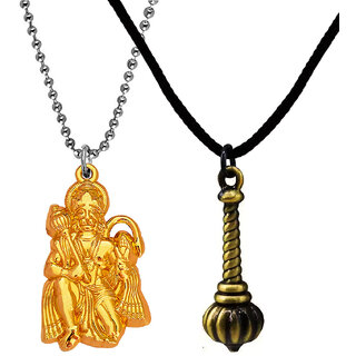                       M Men Style Lord Hanuman Gada Grey Silver Metal Gold  Bronze Metal Cotton Dori Pendant                                              