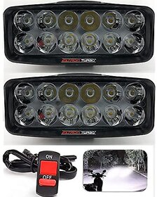 Eltron Turbo 12 LED Fog Light Waterproof Fog Head Lamp Bar Light Off-Roading Universal for All Bikes Scooty (Pack of 2 Free On/Off Switch White)